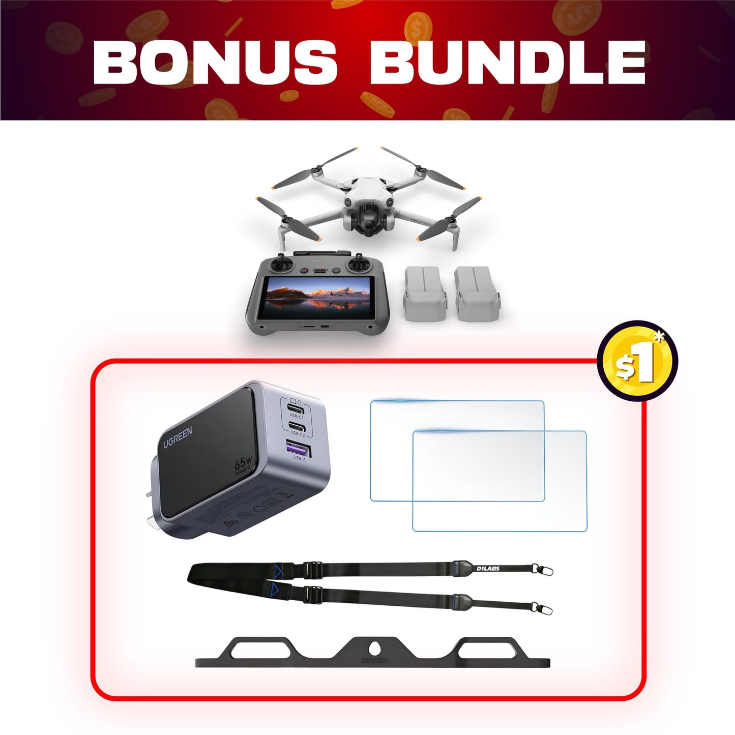 DJI Mini 4 Pro Fly More Combo Plus + $1 Bonus Bundle (Refurbished)
