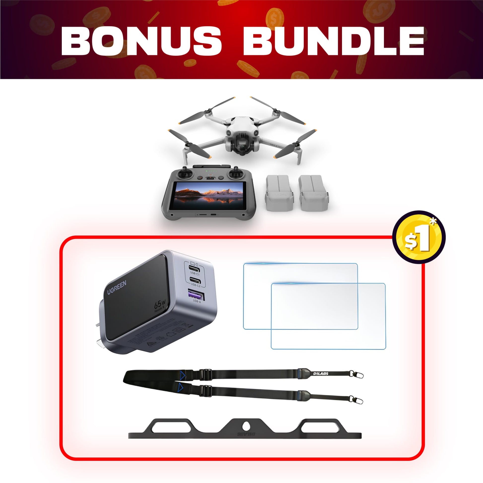 DJI Mini 4 Pro Fly More Combo Plus + $1 Bonus Bundle (Refurbished)